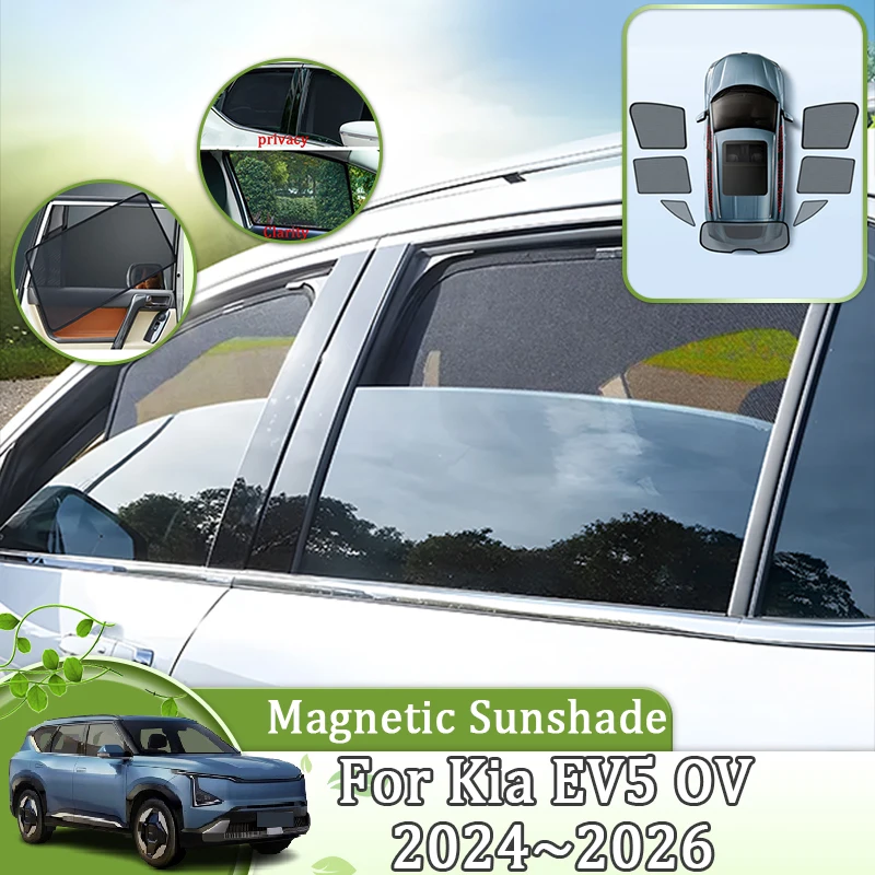 Magnetic Car Mesh Sunshade For Kia EV5 OV 2024 2025 2026 Window Visors Sun Shade Privacy Curtains Windshield Anti-UV Accessories