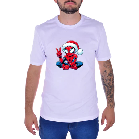 Camiseta Mini Spider-Man Gorro Natal Papai Noel Homem Aranha Camisa Premium