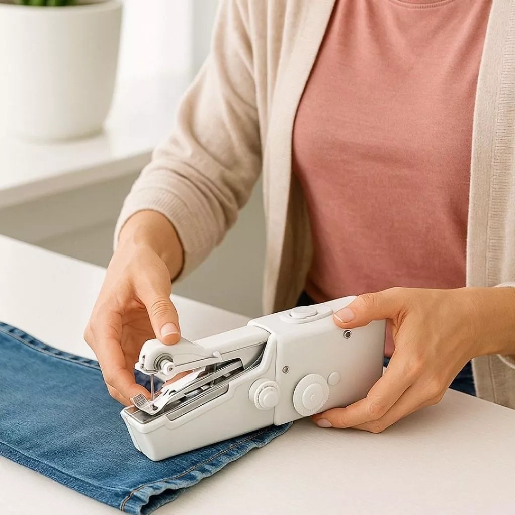 Mini Máquina de Costura Tecidos Reparos Agulha Linha Consertos Manutenção Roupas Calça Camisa