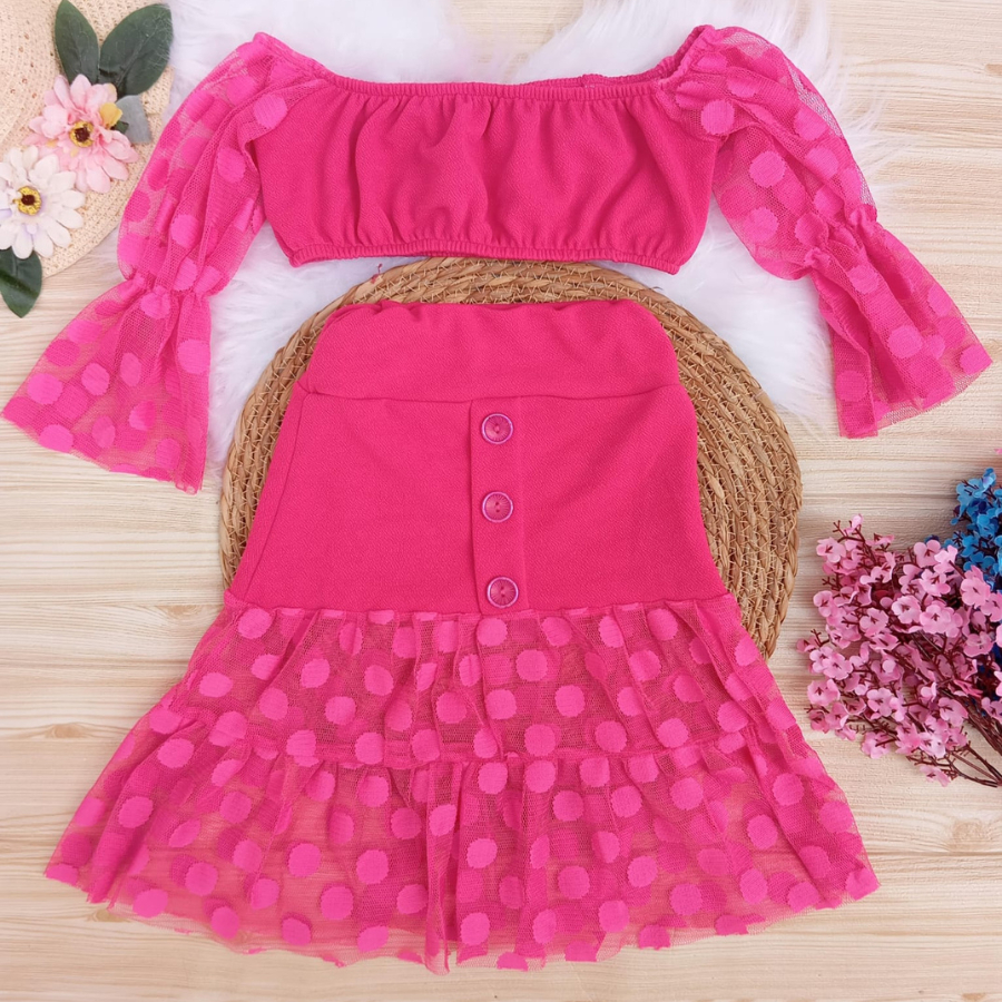 Conjunto infantil mini diva Saia tule longa cropped blusinha Conjunto infantil meninas blogueirinha