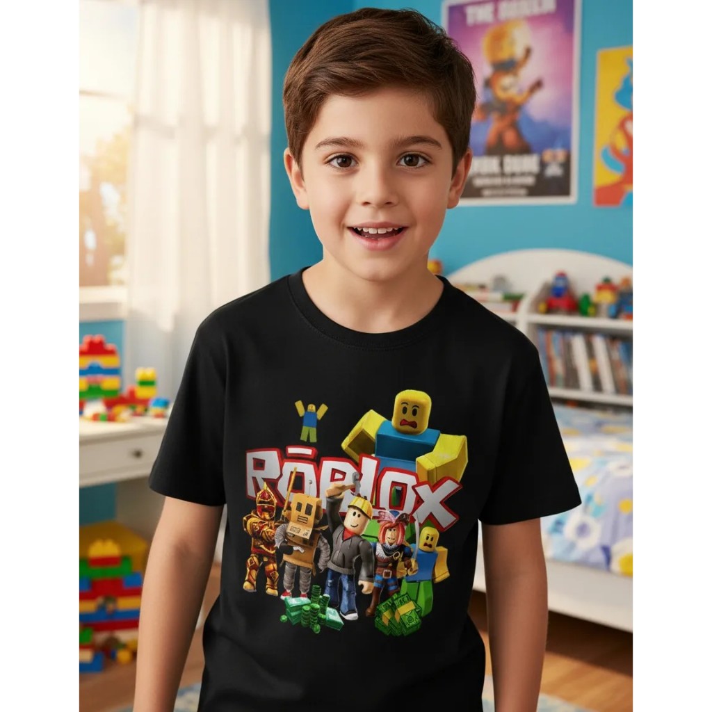 Camiseta Roblox Infantil Camisa Manga Curta de Algodão Camisa Mini Gamer Criança Unissex