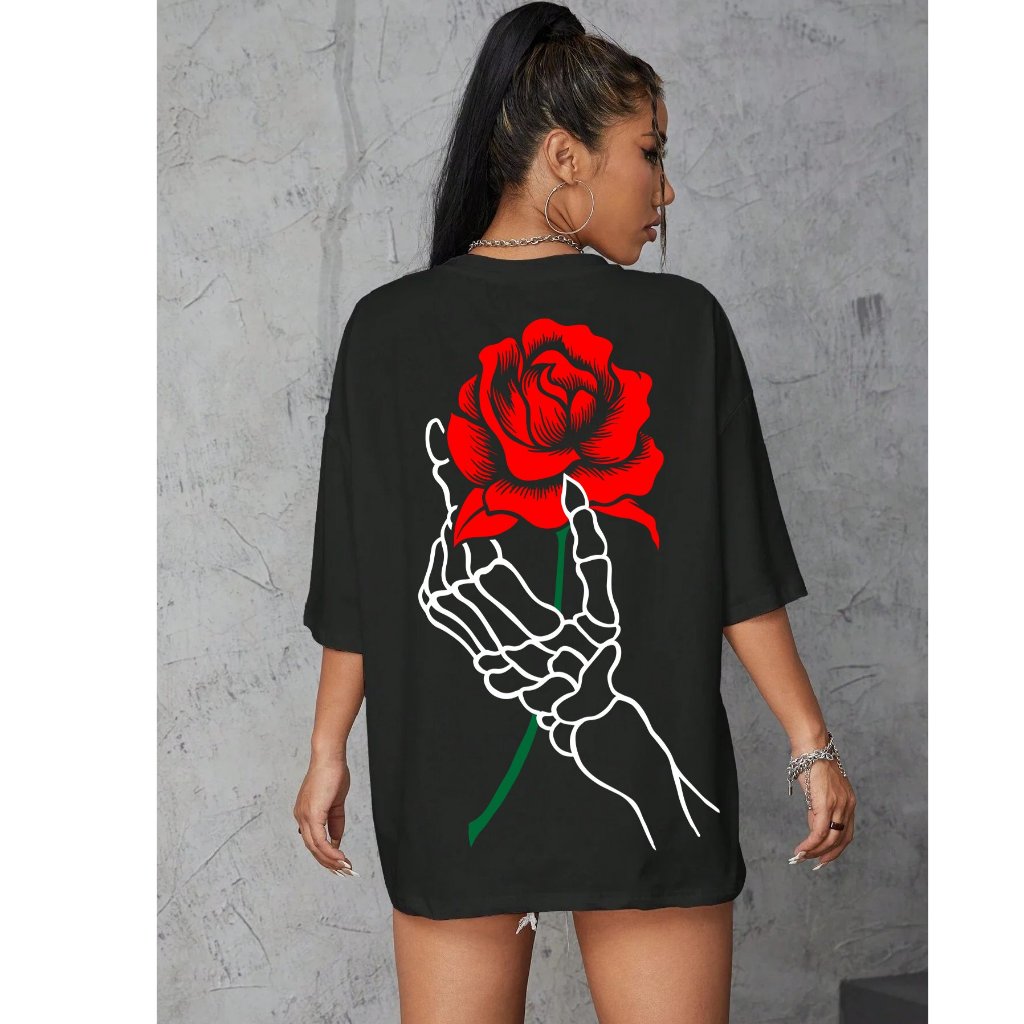 Camiseta Feminina Streetwaer Algodão Casual Flor Mão Mini