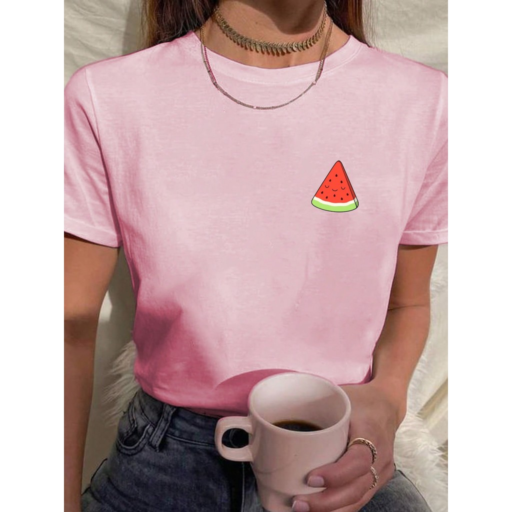 Camiseta Feminina Oversized Fruta Mini Melancia Blusa 100% Algodão Academia Malha premium