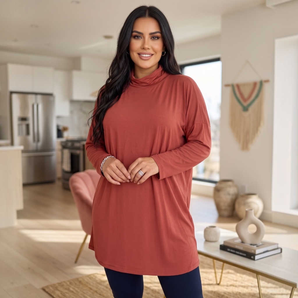 Vestido Manga Longa Blusa Alongada Feminina Gola Alta Soltinha Confortável Inverno Casual Moda 2026