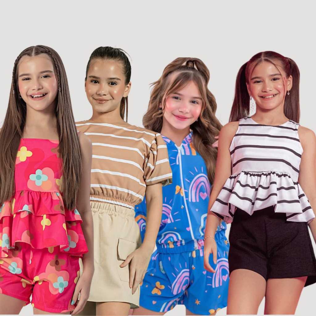 Conjunto Infantil Menina Moda Festa Mini Diva Feminino Saia Short Blusa Jogger Canelado Elegante