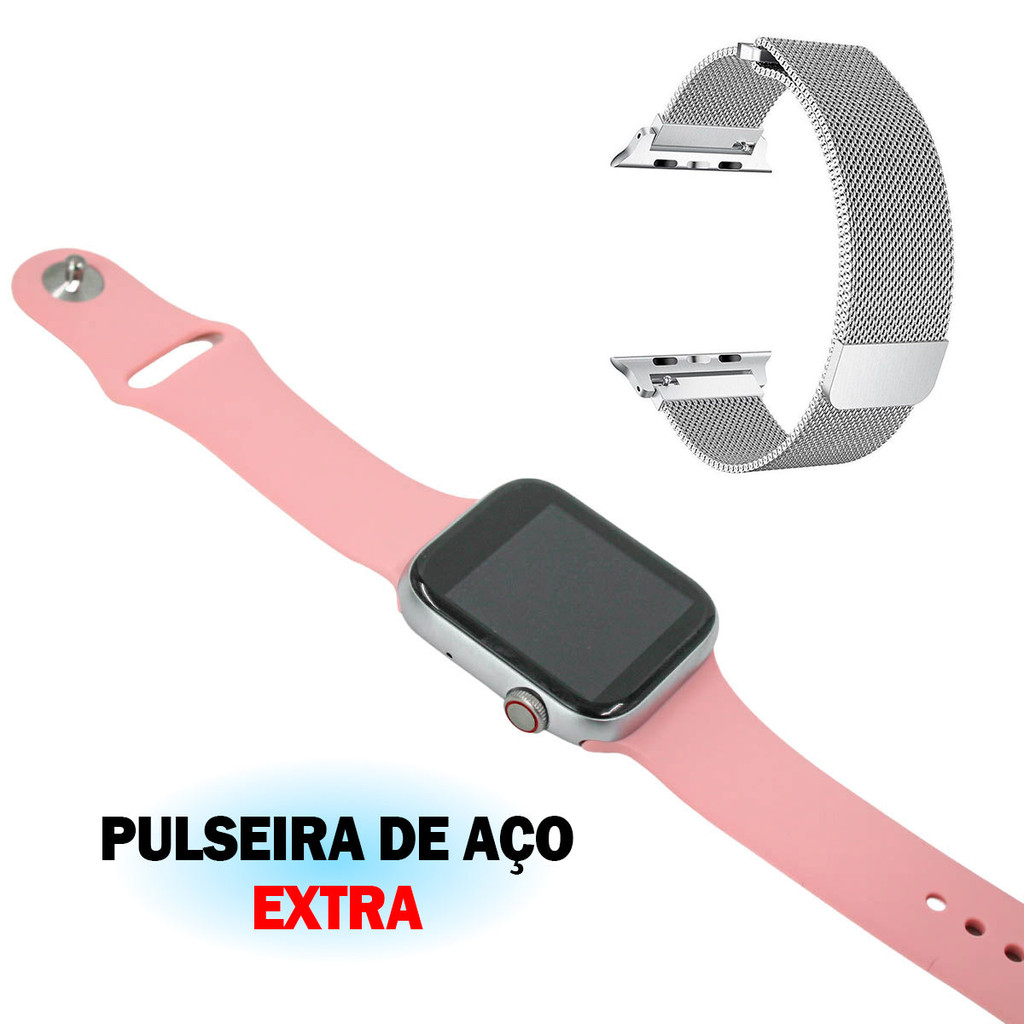 Relogio Smartwatch Inteligente Rosa Bluetooth Pulseira