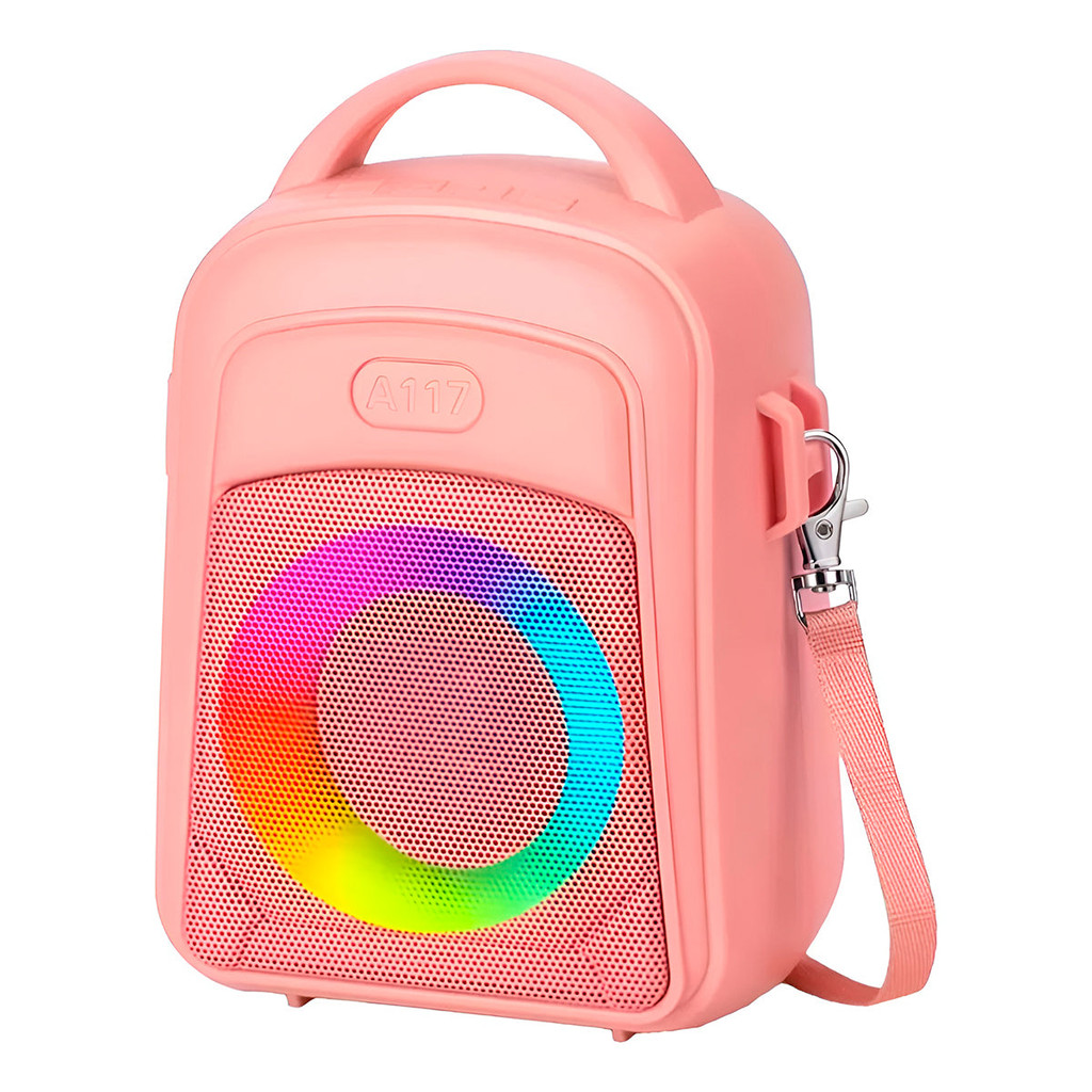 Caixa Som Mochila Rosa Portátil Bluetooth USB Rádio Compacta