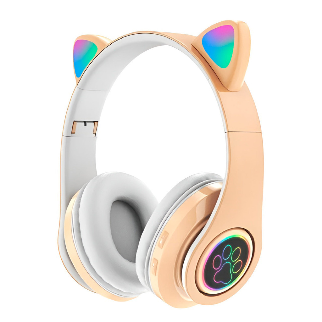 Fone Headset Bluetooth Gatinho Amarelo Com LED Sem Fio