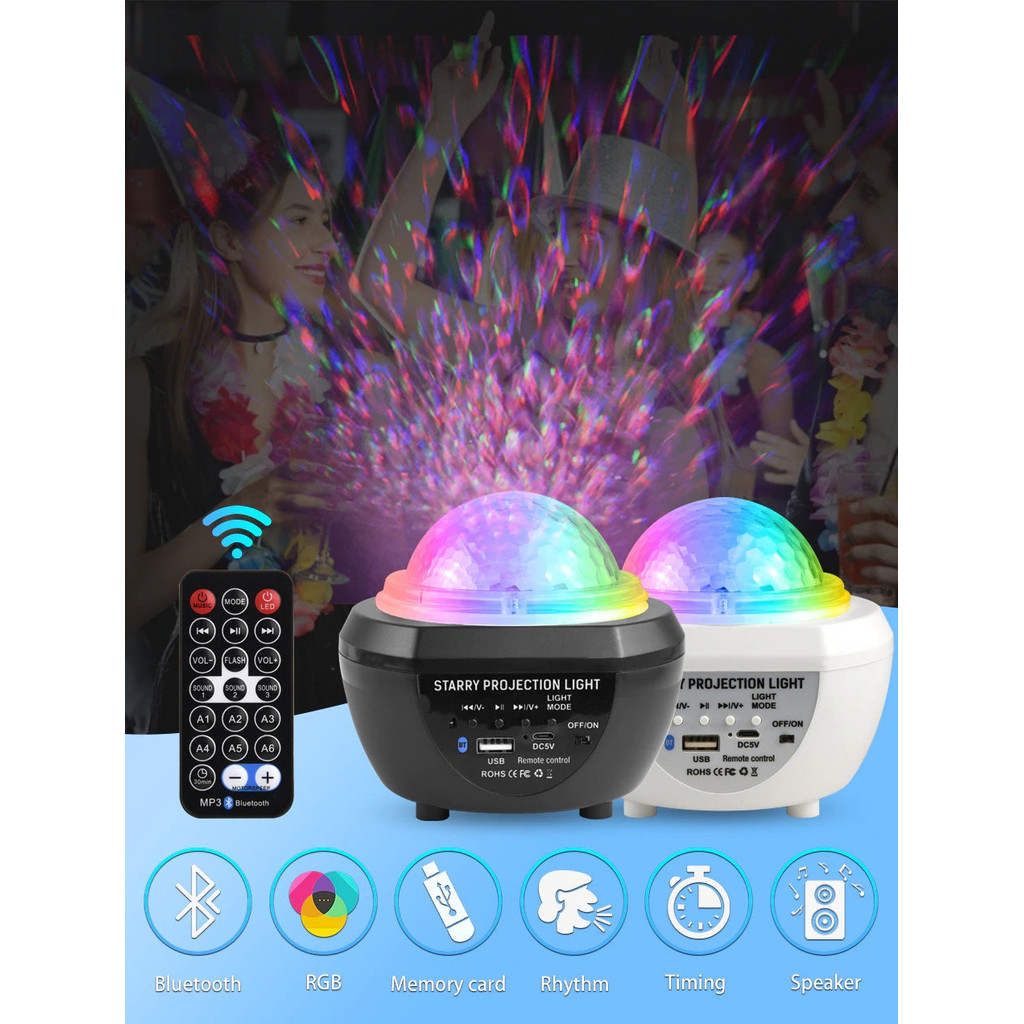 Luminária Pojeção Estrelas com Caixa Som Bluetooth Branco