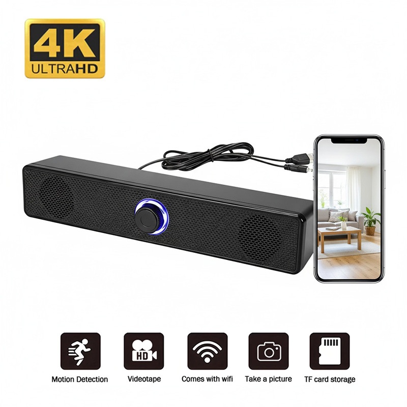 Câmera De Alto-Falante Sem Fio 4K UHD Alto-falante Bluetooth Dispositivo De Casa Inteligente Controle remoto Spy Camera