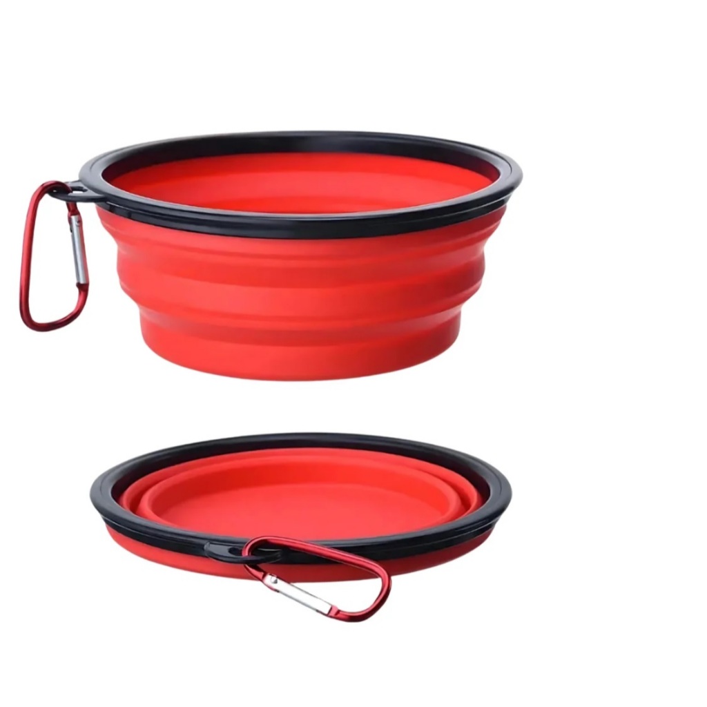 Tigela Dobrável Pet Portátil Água Ração Com Gancho Vermelho