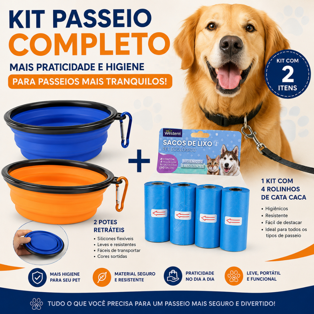 Comedouro pet KIT C/ 2 unidades Retrátil silicone moderno pratico util portátil + BRINDE 4 cata caca