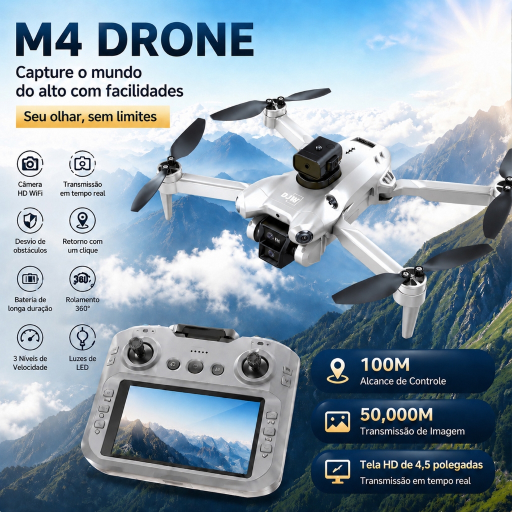 M4 Drone 8K HD Camera FPV Foldable RC Quadcopter Long Range Control 2 Batteries Envio do Brasil
