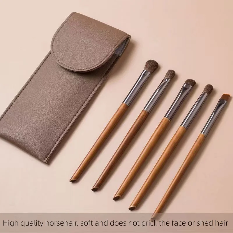 5pcs Horse Hair Eyeshadow Makeup Brushes Set with Bag Eyebrow Eye Shadow Blending Brushes Make up Brush Animal Hair Makeup Tools