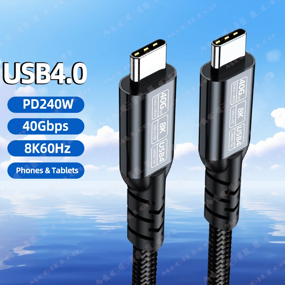 USB4 Cable 40Gbps 240W 8K 60Hz for Thunderbolt4/3 Type C to C Fast Charging Data Transfer Cable for Macbook PC SmartPhone Tablet