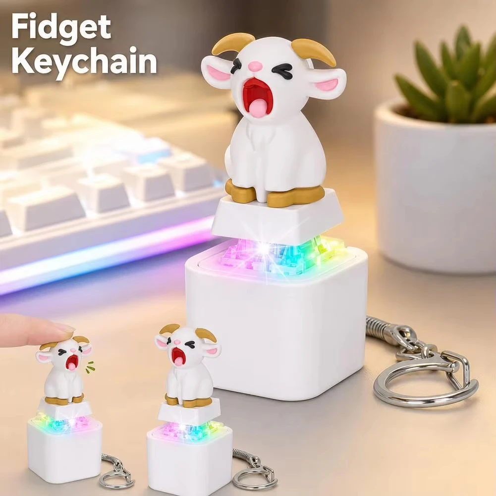 New Rechargeable Screaming Goat Keychain LED Luminous Sound Mechanical Switch Keyboard Clicker Fidget Stress Relief Fashion Gift