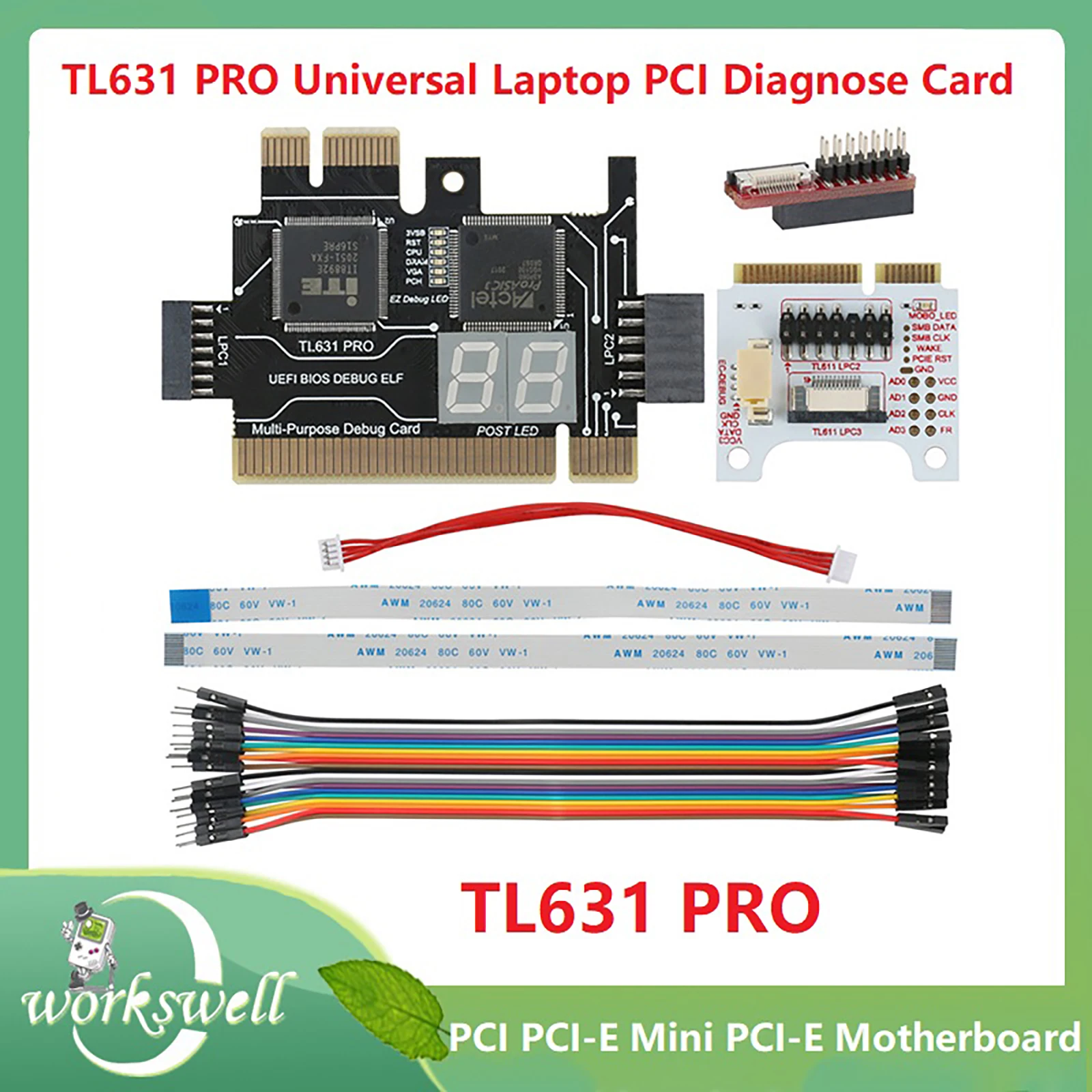 Full Set TL631 PRO Universal Laptop Diagnose Card Desktop PC PCI-E Mini LPC Motherboard Diagnostic TL631 Tester Diagnose Card