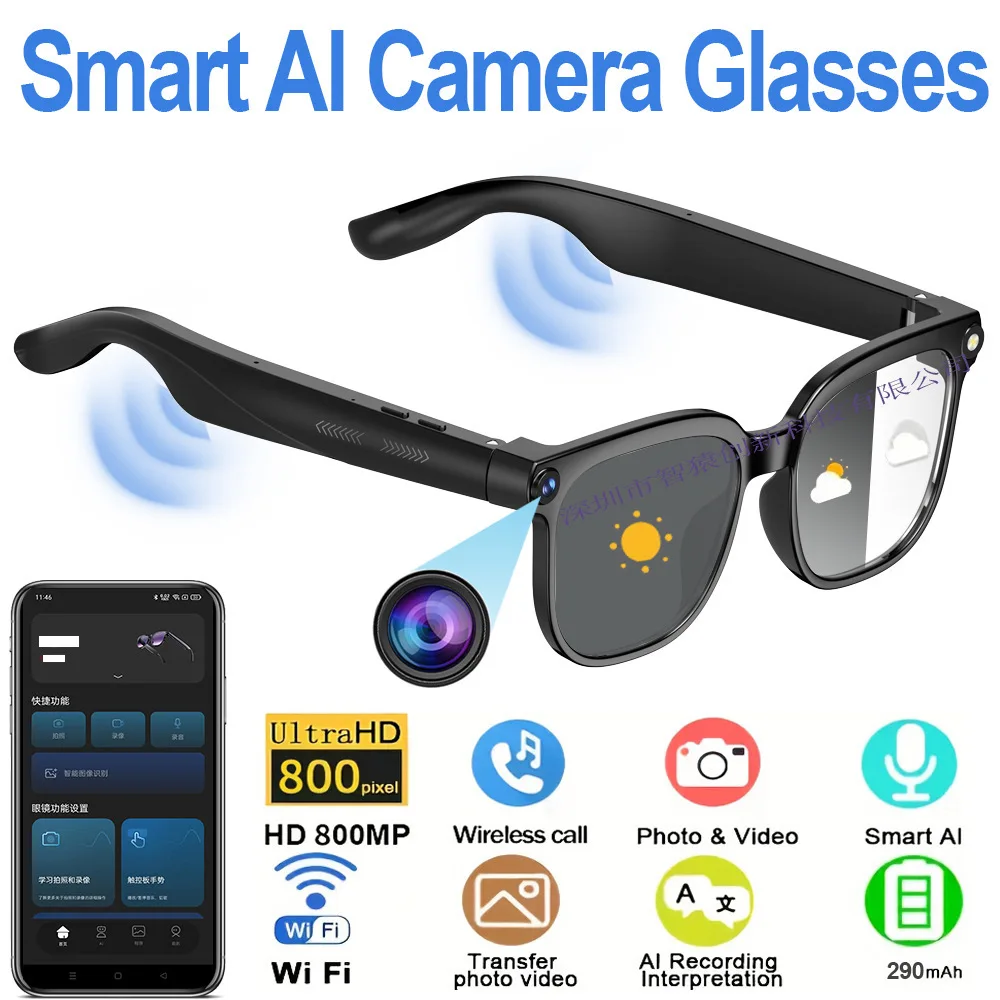 AI Smart Glasses Voice Assistant Photo Video Recording Translation Simultaneous Interpretation Bluetooth Earphones Devices