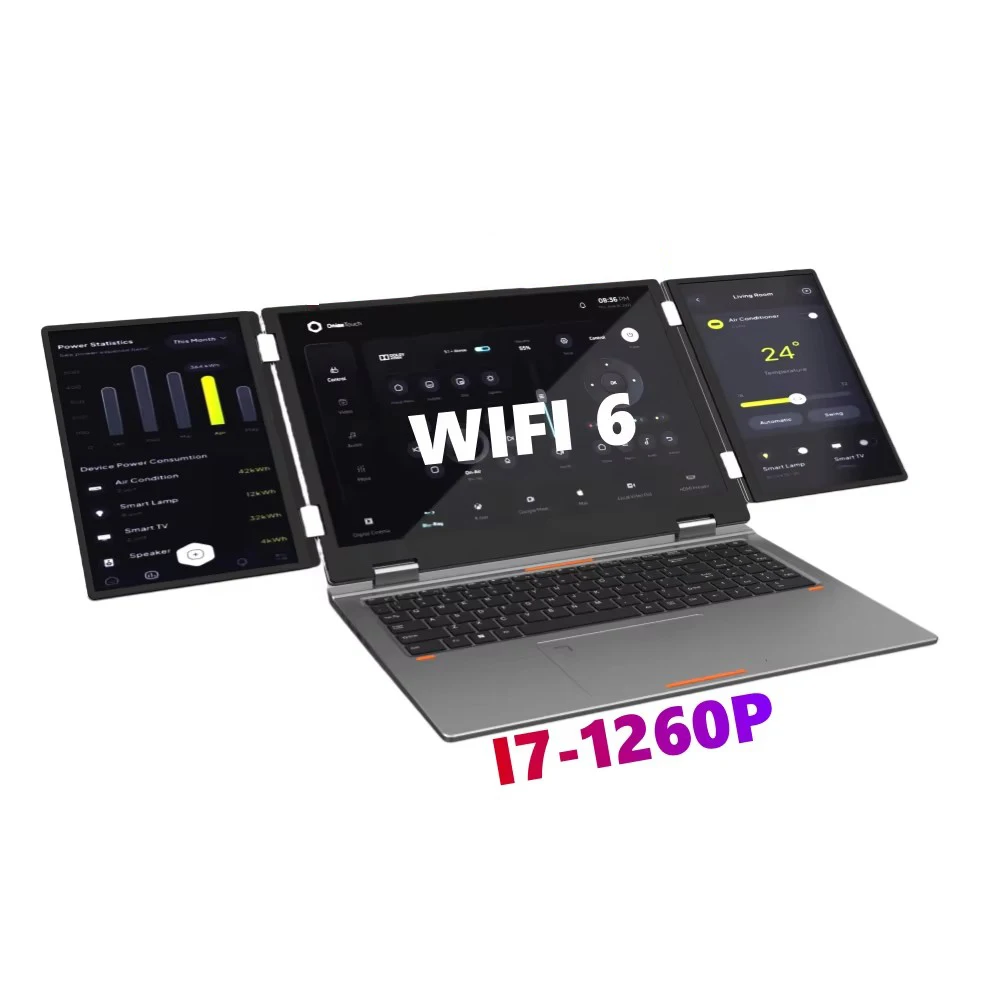 New Three Triple Extended Screen 16 Inch Dual 10.5 Inch Gaming Laptop  I7 12th Gen WiFi RJ45 Business Office Windows 11 Pro