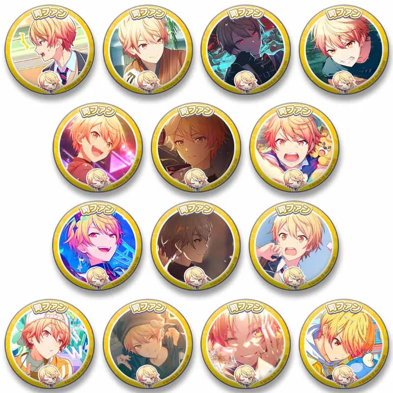 PJSK Figure Tenma Tsukasa Lapel Pins Plastic Round Badges Cartoon Character Brooches Backpack Clothes Decor Gamer Souvenir Gifts
