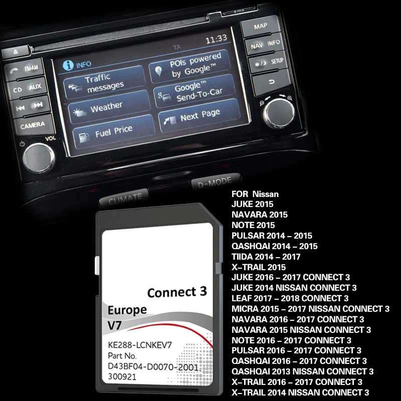 Europe Germany for Nissan C3V7 Navigation SD Map Card 16GB Connect3 Update Version