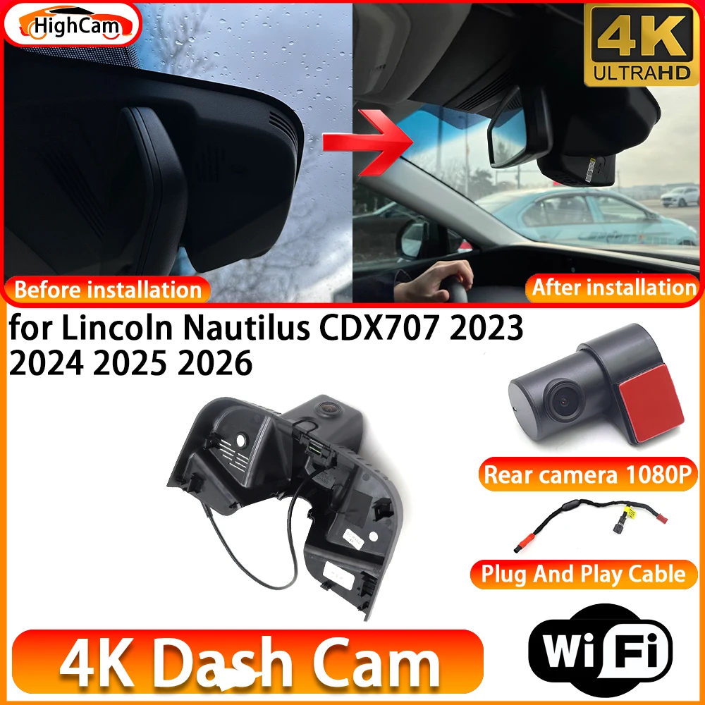 HighCam for Lincoln Nautilus CDX707 2023 2024 2025 2026 OEM 4K DVR Dash Cam Front Rear Camera WiFi Video Recorder Plug and Play