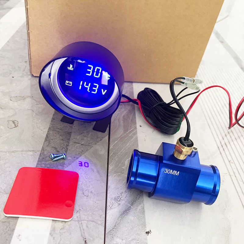 Round 2 in 1 LED Digital Car Temperature Meter Water Temp Gauge with Engine Overheat Alarm And Voltage Monitor for Truck 12V/24V