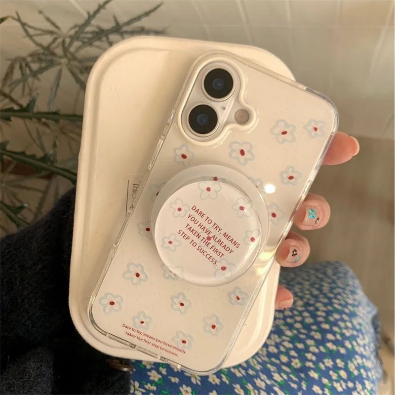 Magnetic painted full screen blue lines small flower phone case with magnetic bracket for iPhone 11 12 13 14 15 16 pro