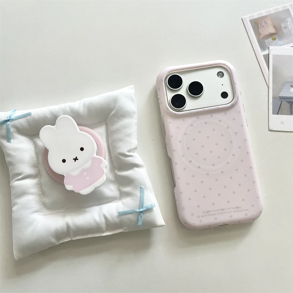 INS Cute Miffy Rabbit FR Magnetic Bracket Protective Case Suitable for iPhone 17 Pro Max 15 16 Pro Anti Drop Full Screen Protect