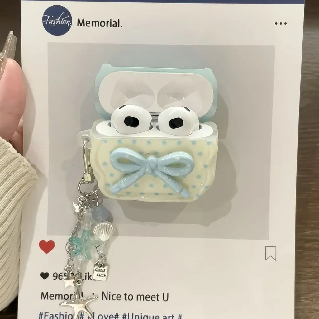 3D Bow Earphone Charging Cute Cover for AirPods 1 2 3 4 Pro Pro2 Pro3 Wireless Earphone Bling Chain Case Gift