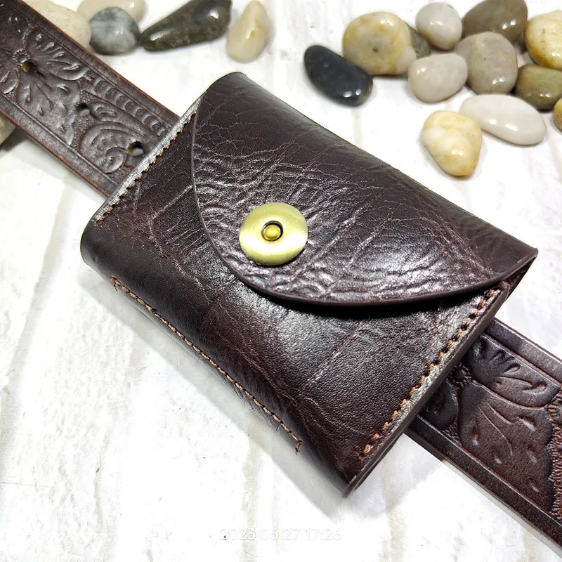 Blongk Mini Waist Bag Thin Belt Pack Genuine Leather Small Fanny-Pouch Card Holder Car Key Case Wallet Coin Purse Men 3618