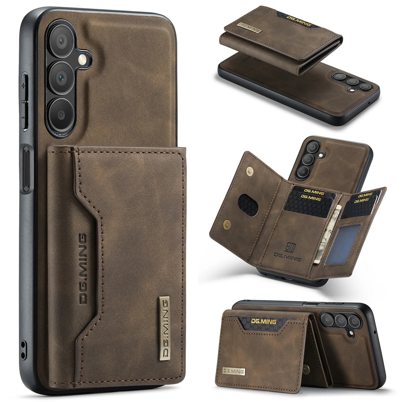 DG.MING 2 in 1 Detachable Card Bag Wallet Case for Galaxy A16 5G Shockproof Premium Retro Leather Magnetic Back Cover Case Funda