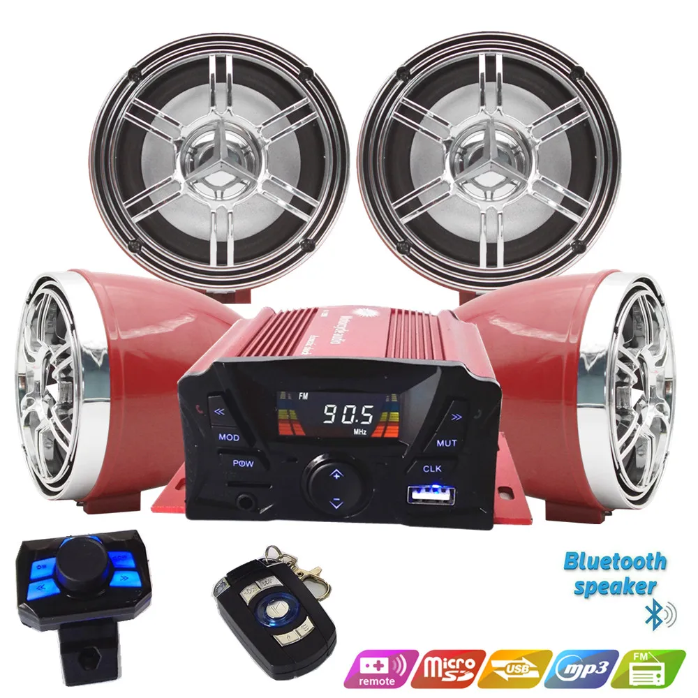 12V 4 Channel UTV ATV Golf Cart Motorcycle Weatherproof Bluetooth Speakers MP3 Music Player Sound Audio Stereo Amplifier System