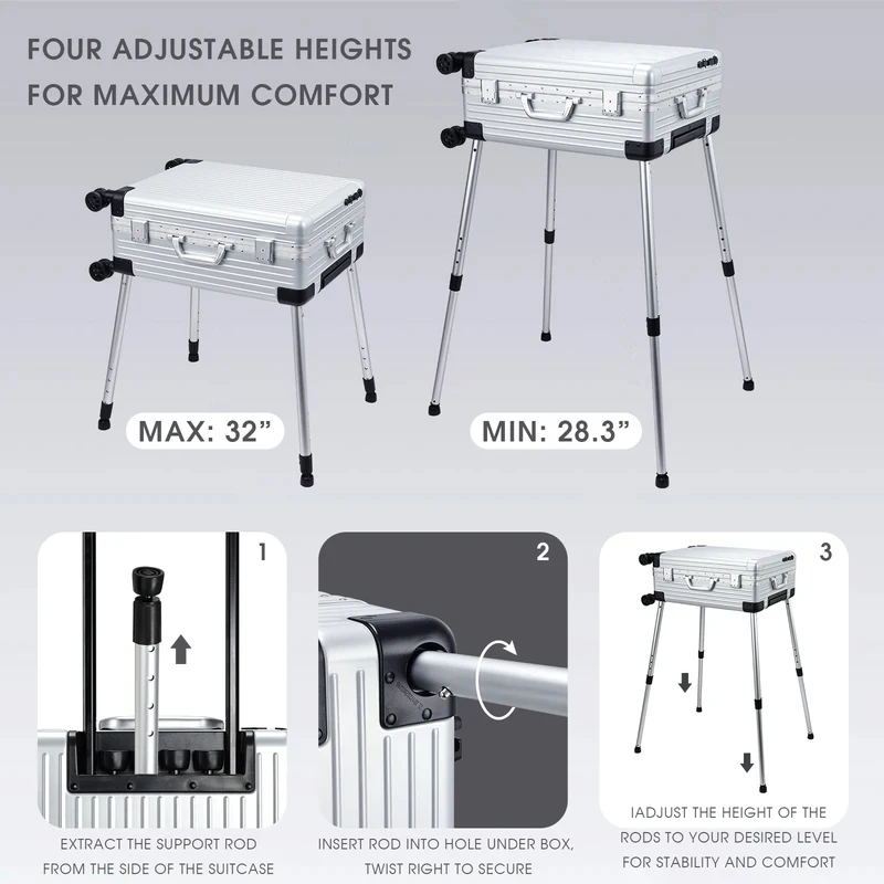 2026 New 24'' Rolling Makeup Case Full Screen Lighted Mirror Bluetooth Speaker Aluminum Barber Trolley Hair Salon Station
