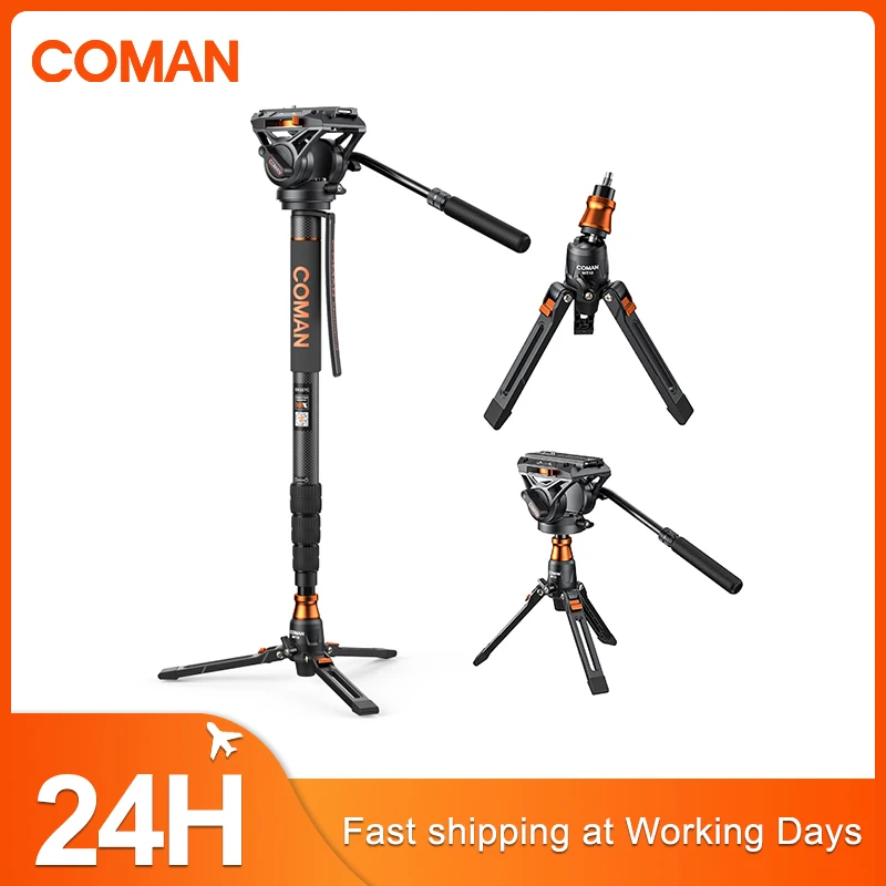 COMAN DX327CQ6 Professional Telescopic Video Monopod with Q6 Fluid Head DSLR Camera Tripod Stand Handheld Travel Tripod
