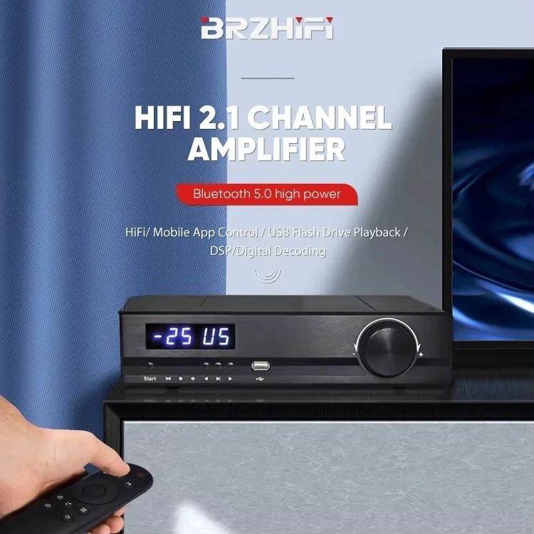 X21 2.1 Channel Home Speaker Amplifier Decoding LDAC DSP BT 5.0 150W*2 Stereo Amp U Disk Mobile Phone App Bass Amplifier