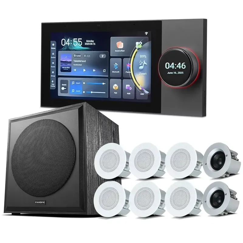 for Tuya Smart Home Background Music System 8x25W Super Ceiling Speaker Intelligent 7 Inch Central Control Panel Wall