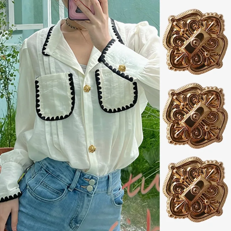 FCXDG 10pcs Vintage French Fashion Carved Metal Buttons Elegant Dress Jacket Suit Coat DIY Sewing Accessories Decorative Buttons