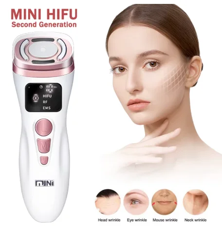 Mini HIFU EMS Microcurrent Facial Beauty Device Compact Skin Care Tool for Face Toning Smoothing Firm Look Personal Home Use