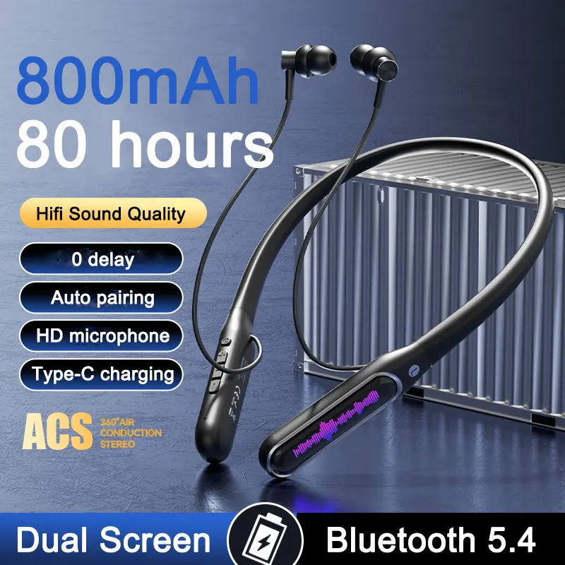 80 Hours Playback Neck-hung Game Sport Anti-Slip Secure Earphone Wireless Bluetooth Headphone Sound Noise Cancellation Earbud