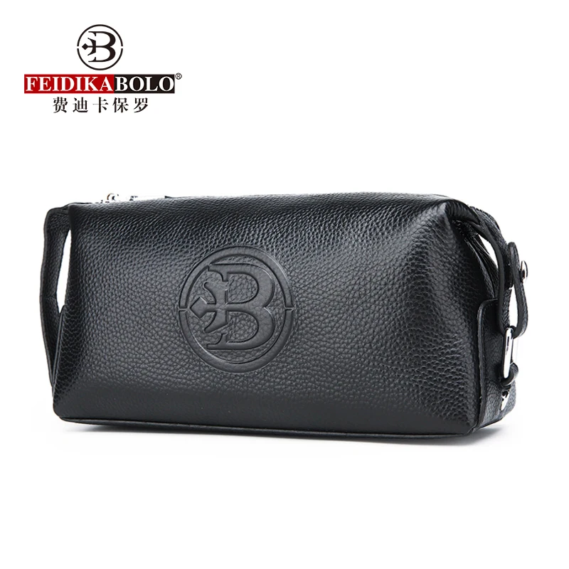 FEIDIKABOLO Famous Brand Cow Leather Man Clutch Bags Fashion Long Brown Black Purse Genuine Leather Men Wallets Male Clutch Bags