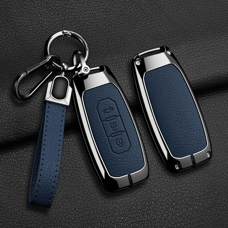 Zinc Alloy 3 Buttons Car Smart Key Cover Case Bag Fob Shell Holder for Ford Territory EV Key Protector Keychain Accessories