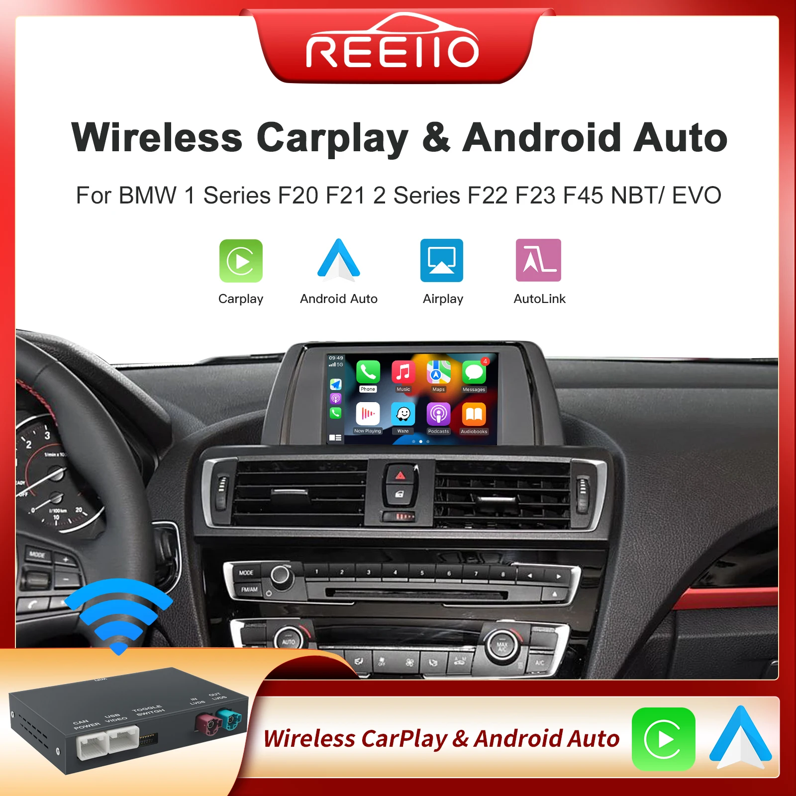 Wireless CarPlay Android Auto For BMW 1 2 Series F20 F21 F22 F23 F45 2011-2020 NBT EVO With MirrorLink Airplay GPS Rear Camera