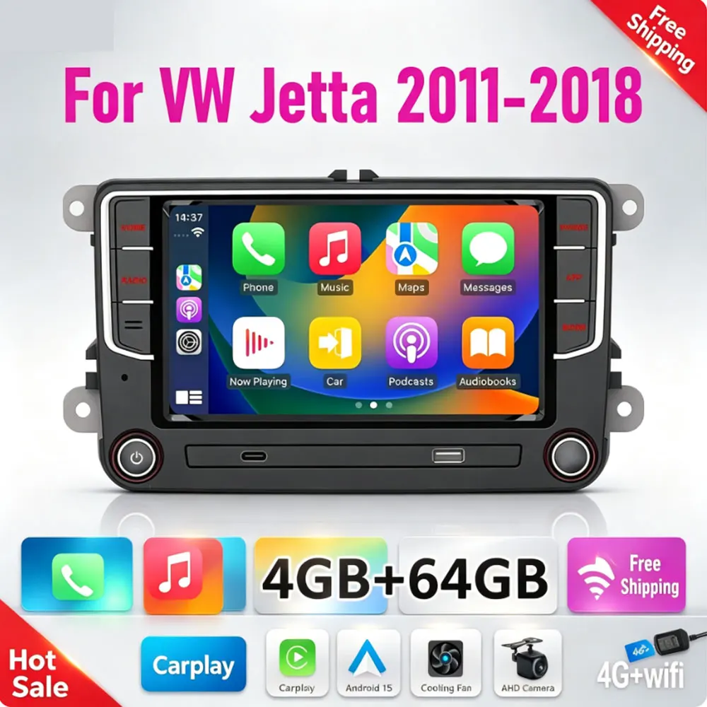 7 Inch Car Radio For VW Jetta 2011-2018Google Map Android 15 Support Wireless Apple Carplay  4G+WIFI  Rear Camera GPS