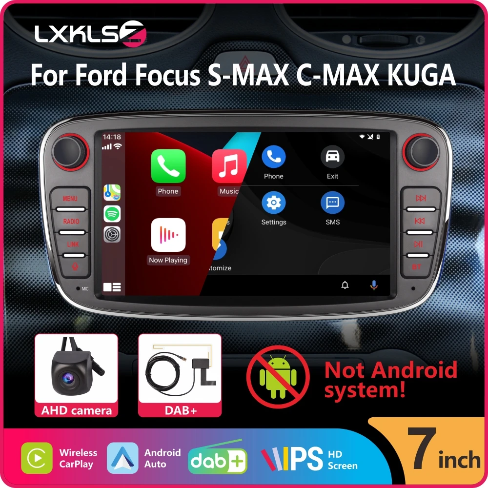 Car Radio with Wireless Carplay Android Auto for Ford Focus S-MAX C-MAX KUGA with 7