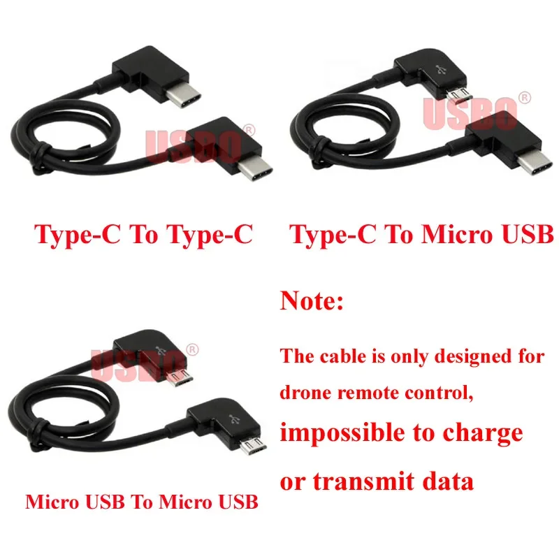 Double 90 Degree Elbow Black 0.3M USB3.1 Type C Micro-USB Male to Male Type C Micro-USB Drone Remote Control Adapter Cable