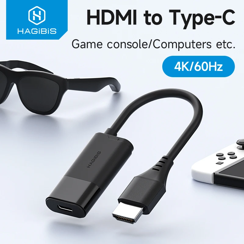 Hagibis HDMI to USB C Female Converter HDMI to  AR Glasses Adapter Charge and Play For Switch PS5 Xbox Rokid/Xreal/Thunderbird