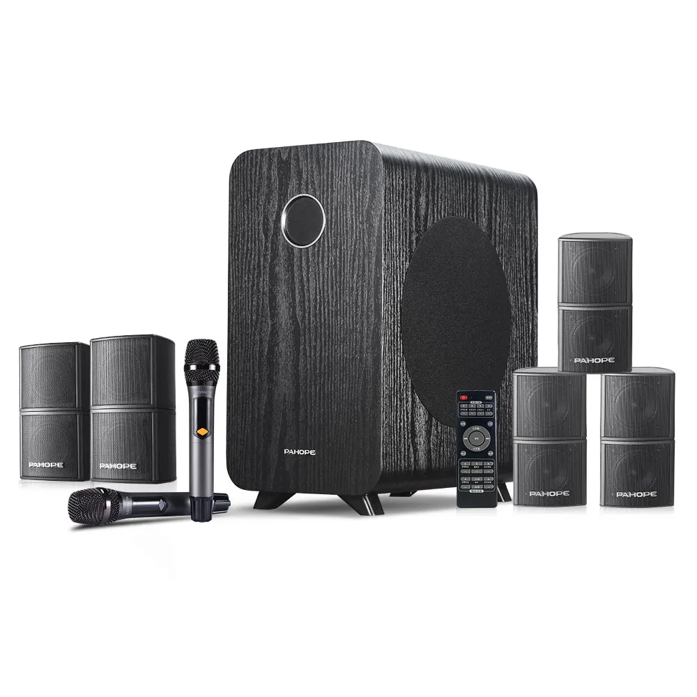 Mini 5.1 Surround Home Theater System With Karaoke USB Wireless Microphone Amplifier Speaker Bt Home Theatre System