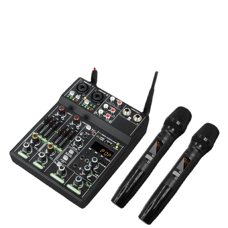 Bluetooth sound card 4-way mixer live recording small USB microphone, home stage performance