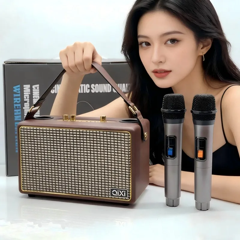 SK-2036 Portable Wireless Bluetooth Microphone Speaker System Dual-Mic Set Karaoke Outdoors Handheld Plaid/Patterned Speakers
